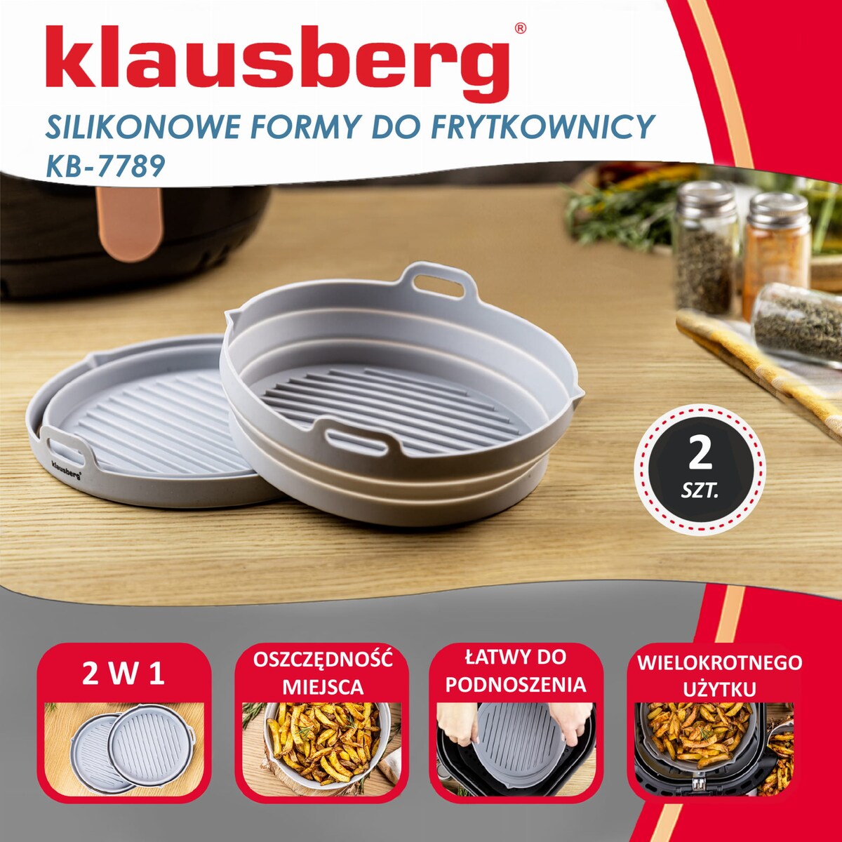 Zestaw wkładów silikonowych do frytkownicy beztłuszczowej 2 sztuki okrągły 20cm składany KLAUSBERG