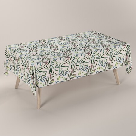 Obrus prostokątny 130 x 130 cm zielone gałązki na białym tle