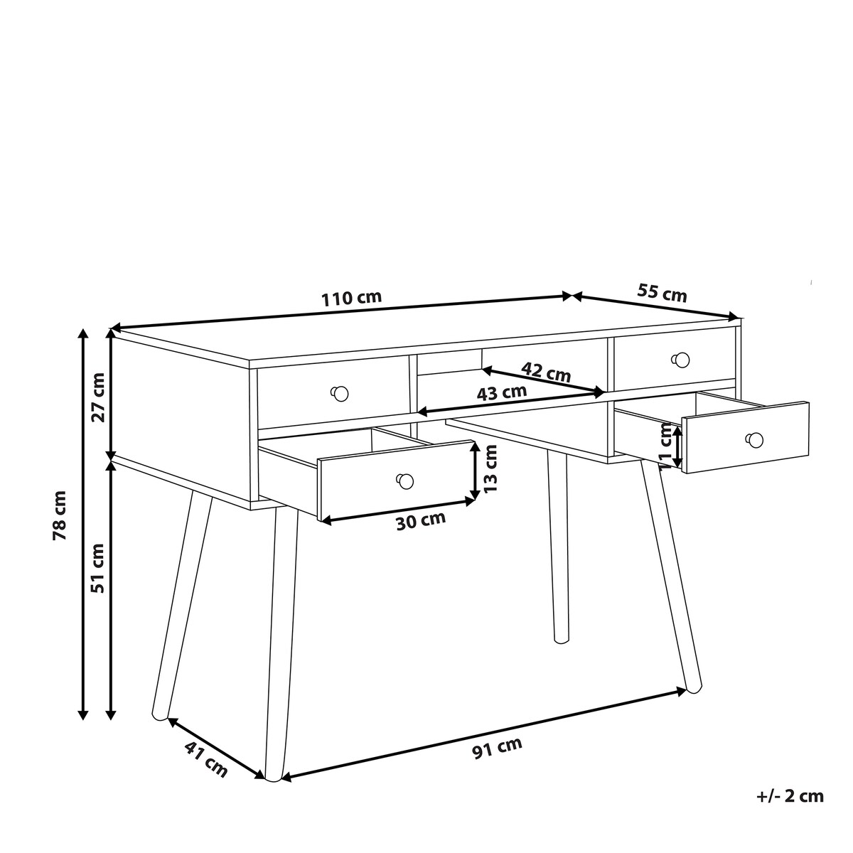 Biurko LEVIN 110 cm 55 cm z szufladami Biały