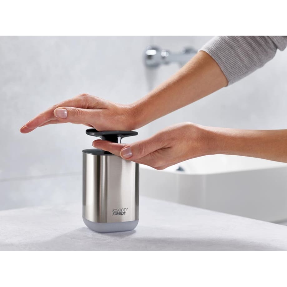 Dozownik do mydła z pompką grafitowy Presto Steel, 350 ml, Joseph Joseph