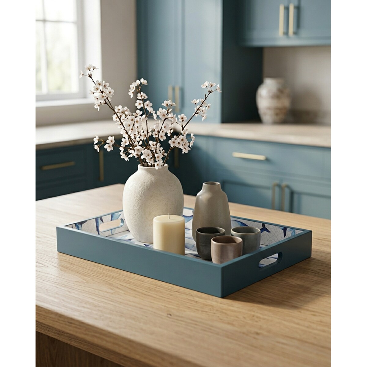 Taca dekoracyjna duża SHP WHALE 40x30 niebieska biała