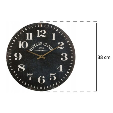 Zegar na ścianę drewniany, zegar ścienny z czytelnymi cyframi, Ø 38 cm