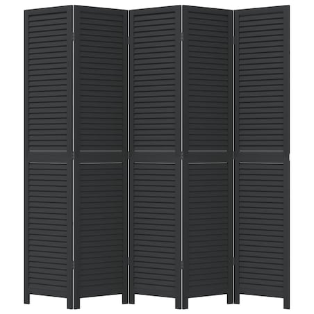 vidaXL Parawan pokojowy, 5-panelowy, czarny, lite drewno paulowni