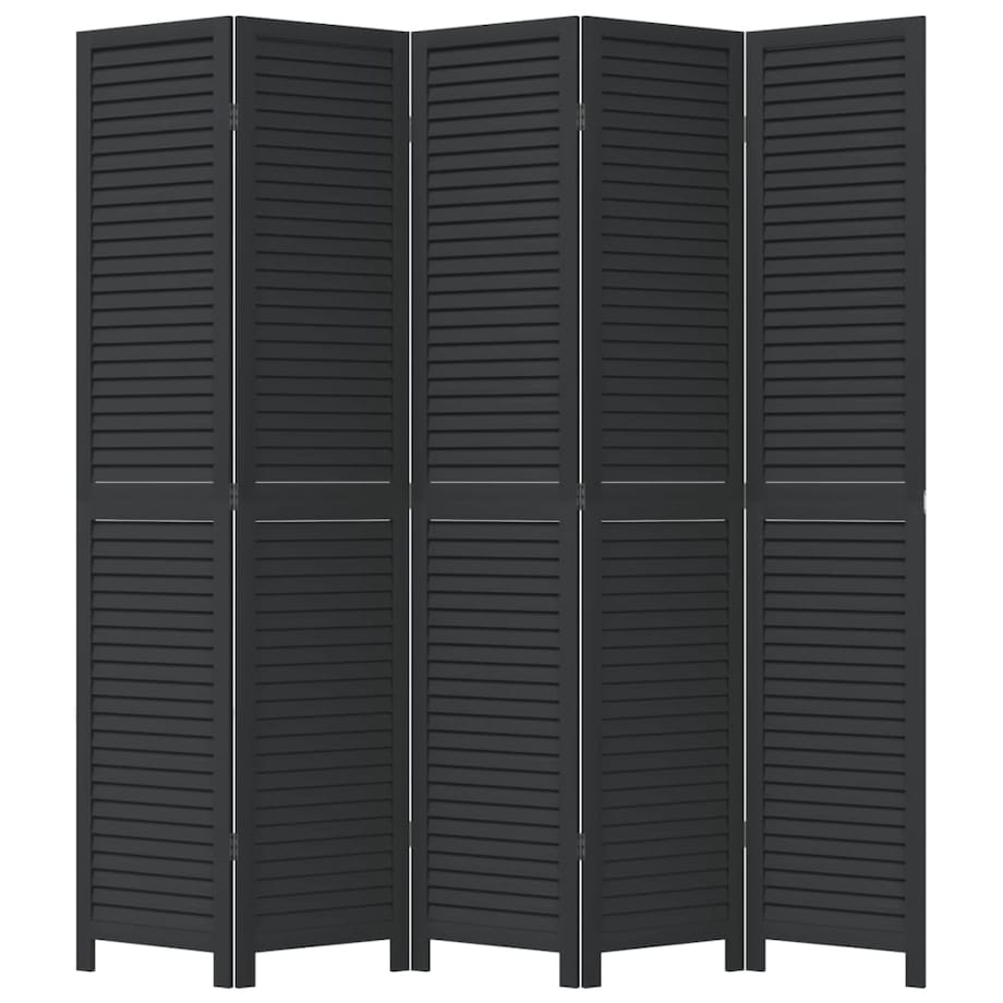 vidaXL Parawan pokojowy, 5-panelowy, czarny, lite drewno paulowni