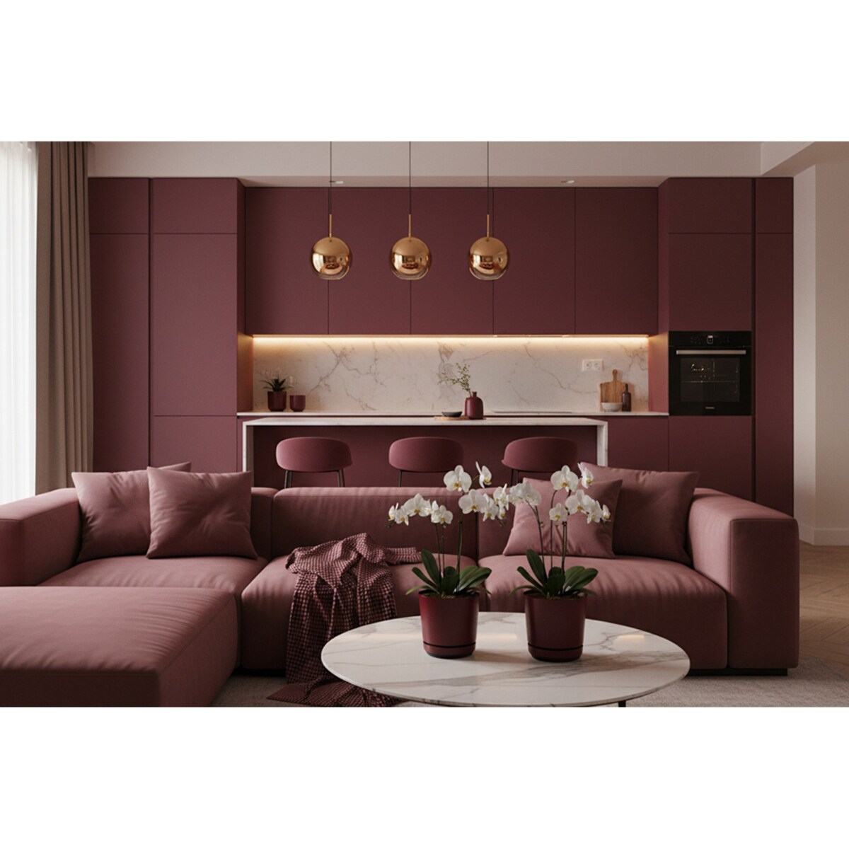 14 Doniczka z podstawką wzór BORDOWY nowoczesna z połyskiem elegancka pół mat