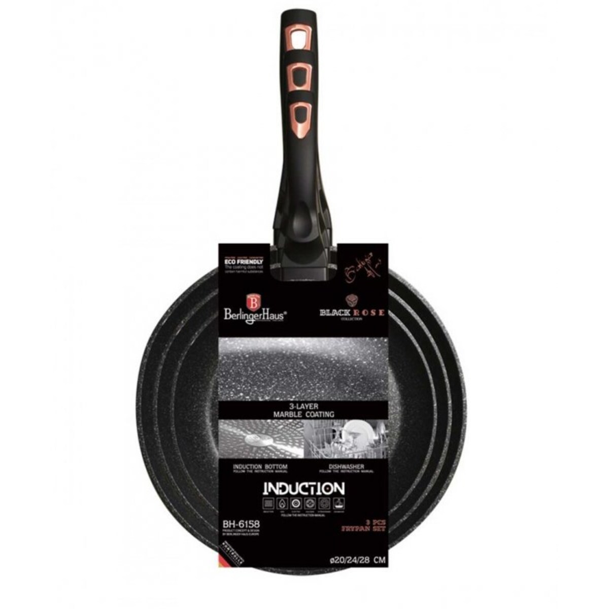 Zestaw 3 Patelni Granitowych Berlingerhaus Black Rose Bh-6158