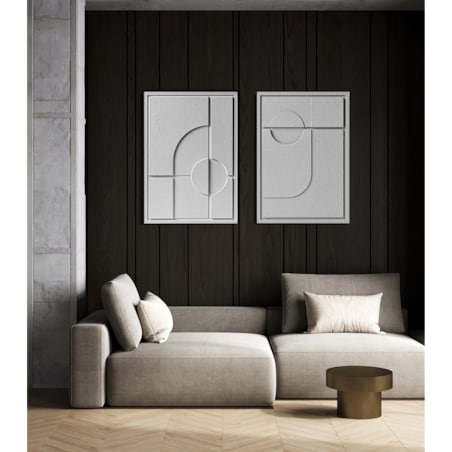 Zestaw 2 Obrazy 3D 50x70cm Geometric – Dekoracje ścienne z Tynku Naturalnego, Milky Grey, Minimalistyczne Reliefy