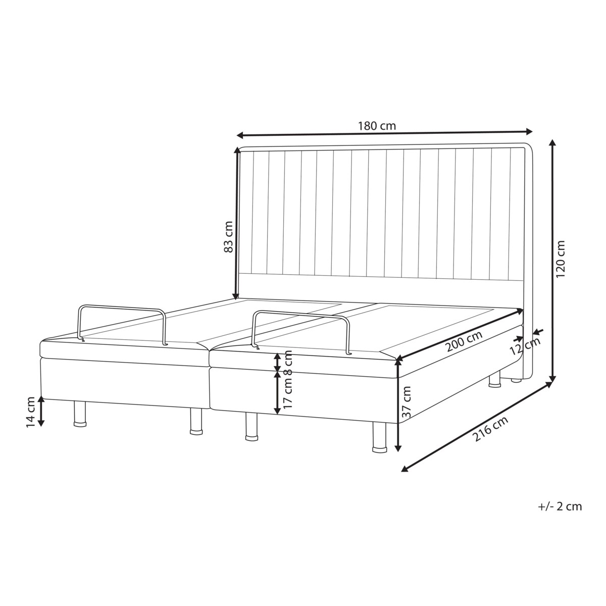Łóżko regulowane DUKE II 180 x 200 cm Jasnoszary
