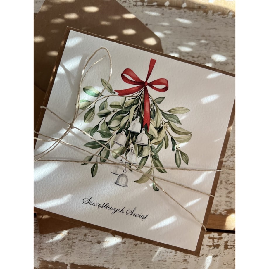 Kartka świąteczna ręcznie robiona z jemiołą na Boże Narodzenie - jemioła