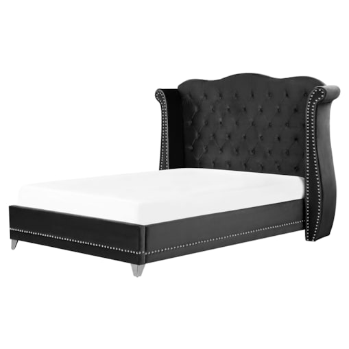 Łóżko welurowe 160 x 200 cm czarne AYETTE