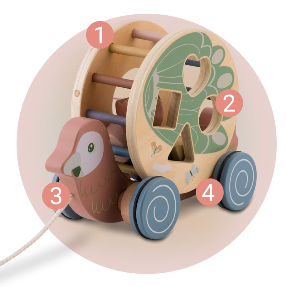 Zabawka drewniana do ciągnięcia sorter klocki papuga Nukido