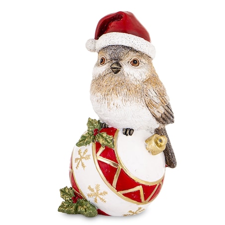 Dekoracja - ptaszek na bombce 20X10X12,5 cm UCCELLlNO w czerwonej czapce