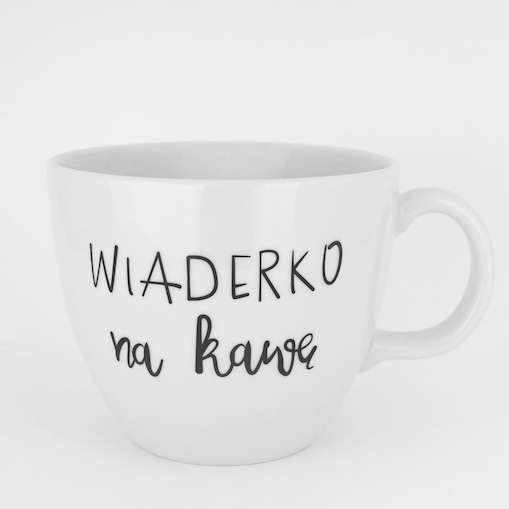 Biały Kubek Porcelanowy 1 litra - Napis Wiaderko na Kawę dla Kawoszy na Urodziny