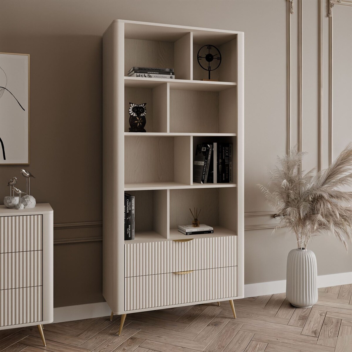 Regał SCARLETT z szufladami beżowy