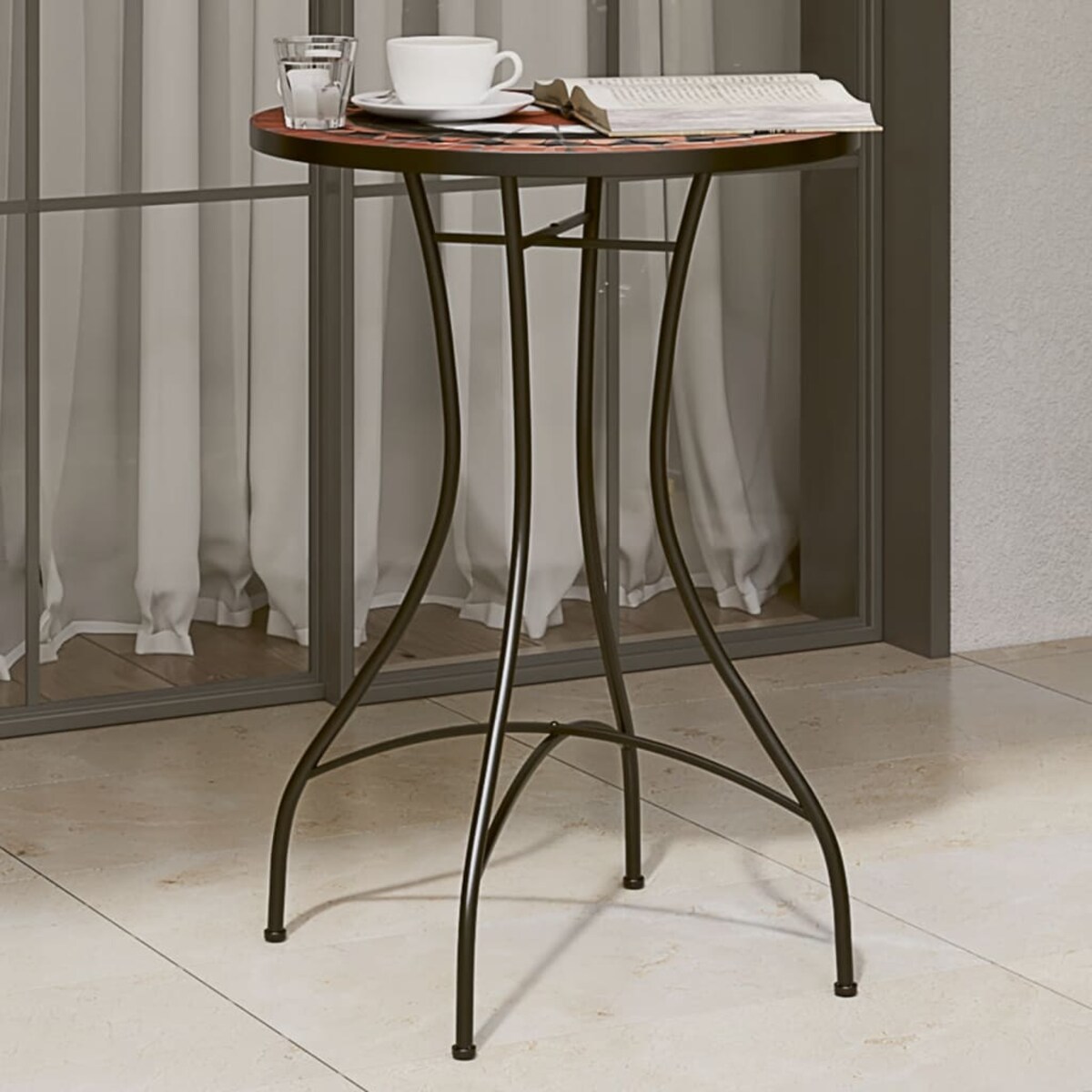 vidaXL Mozaikowy stolik bistro, terakotowo-biały Ø50x70 cm, ceramiczny
