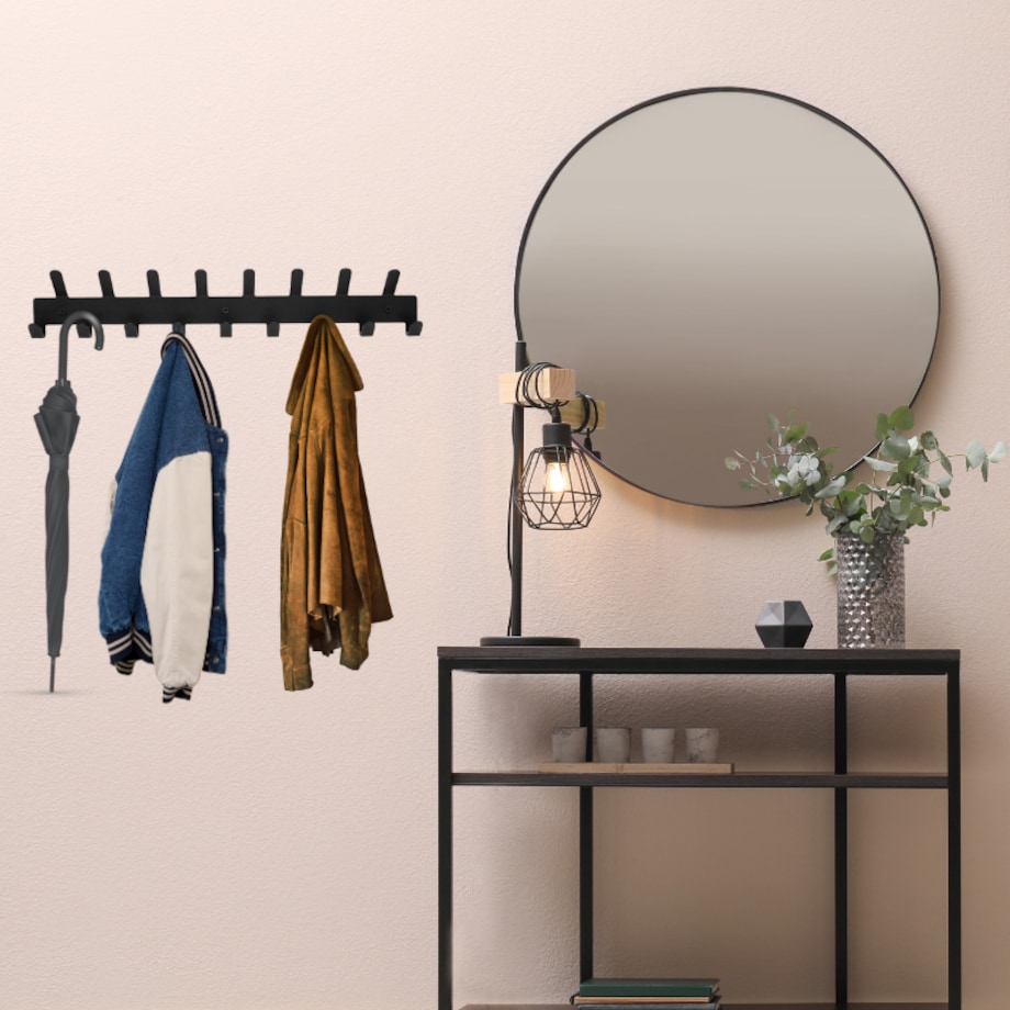 WIESZAK ŚCIENNY CZARNY NA UBRANIA KLUCZE AKCESORIA DO PRZEDPOKOJU METALOWY