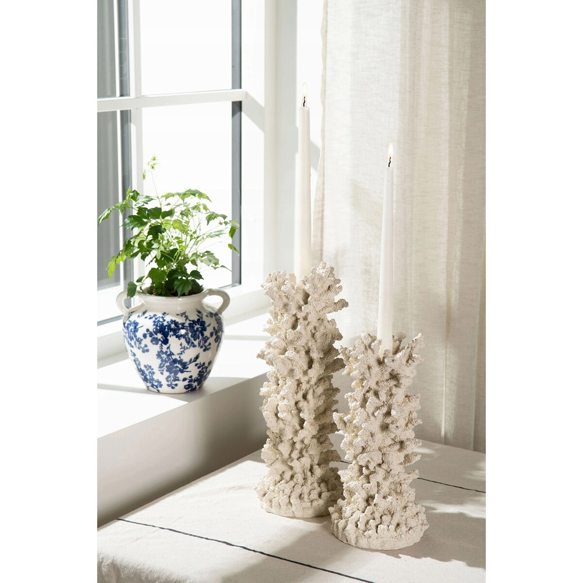 ŚWIECZNIK KANDELABR DUŻY 40cm WYSOKI BOHO RETRO RAFA KORALOWA BIAŁY OZDOBA