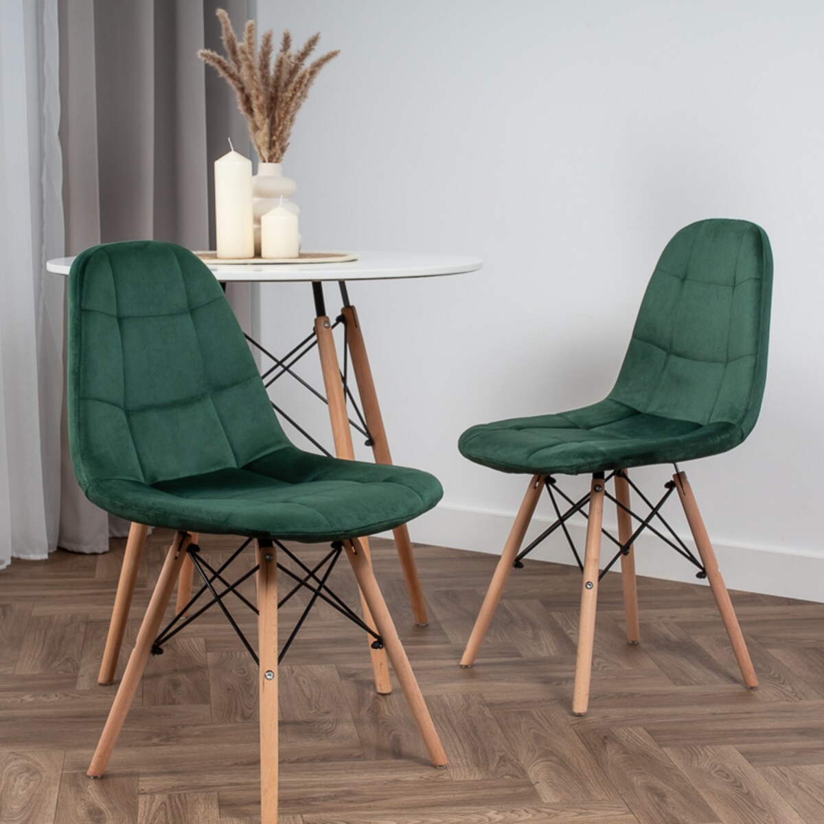 Krzesło tapicerowane skandynawskie welurowe pikowane zielone