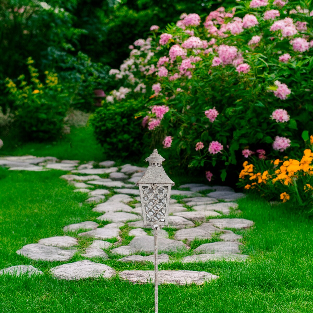 LAMPION LATARNIA OGRODOWA DO WBICIA W GLEBĘ TRAWNIK SZARY METALOWY LOFT