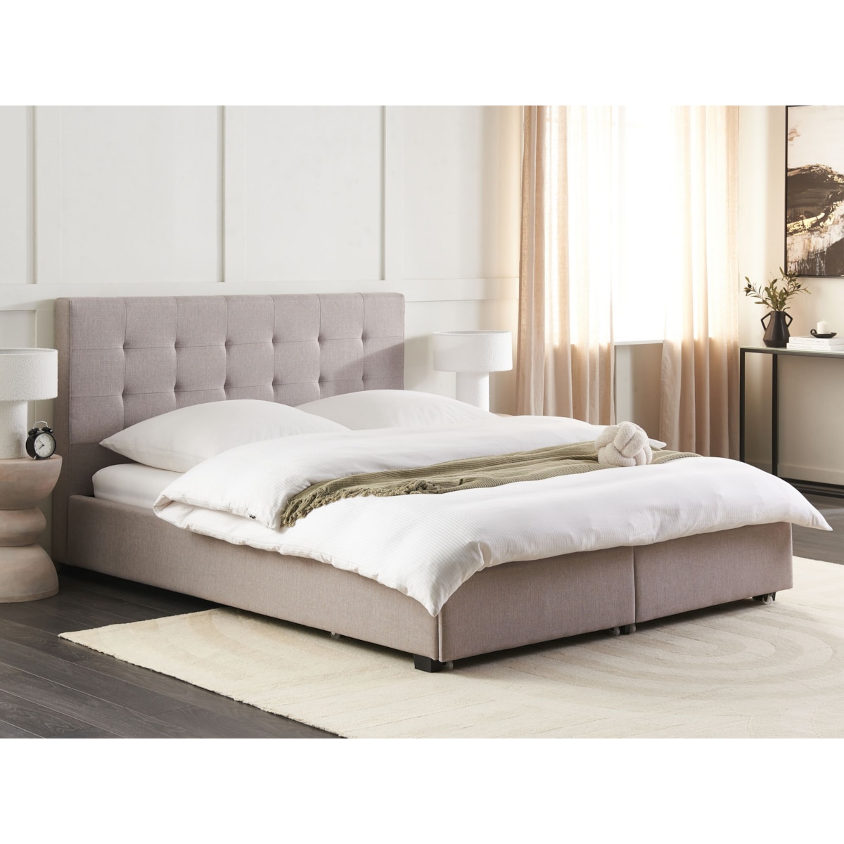 Łóżko z szufladami tapicerowane 160 x 200 cm jasnoszare LA ROCHELLE