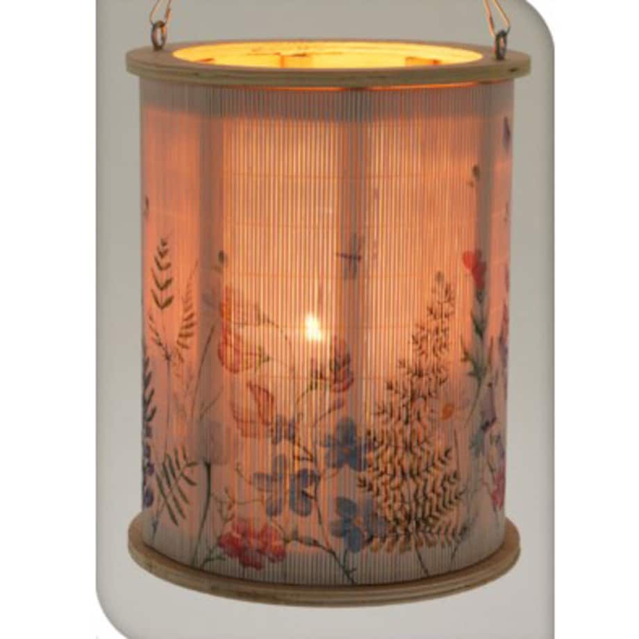 Lampion bambusowy z uchwytem ze sznura, Ø 17 x 21,5 cm, wzór kwiatowy
