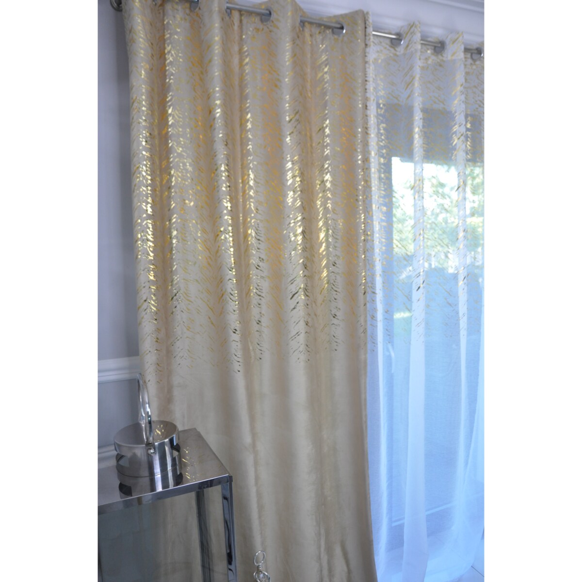 zasłona welurowa "velvet glow" złoty print 140x250 cm jasny beż