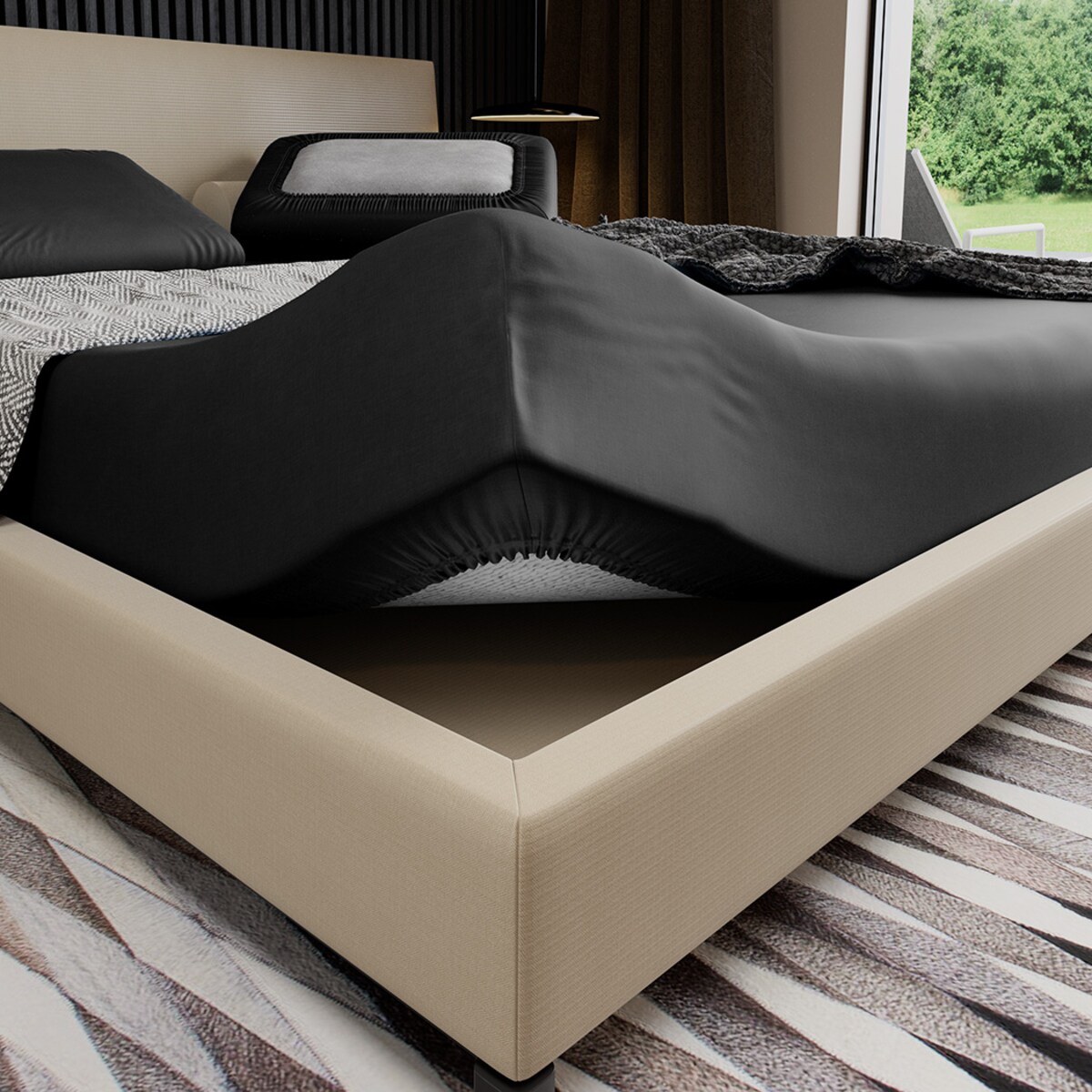 Prześcieradło satynowe 140x200 PAN MATERAC czarne z gumką 100% bawełna