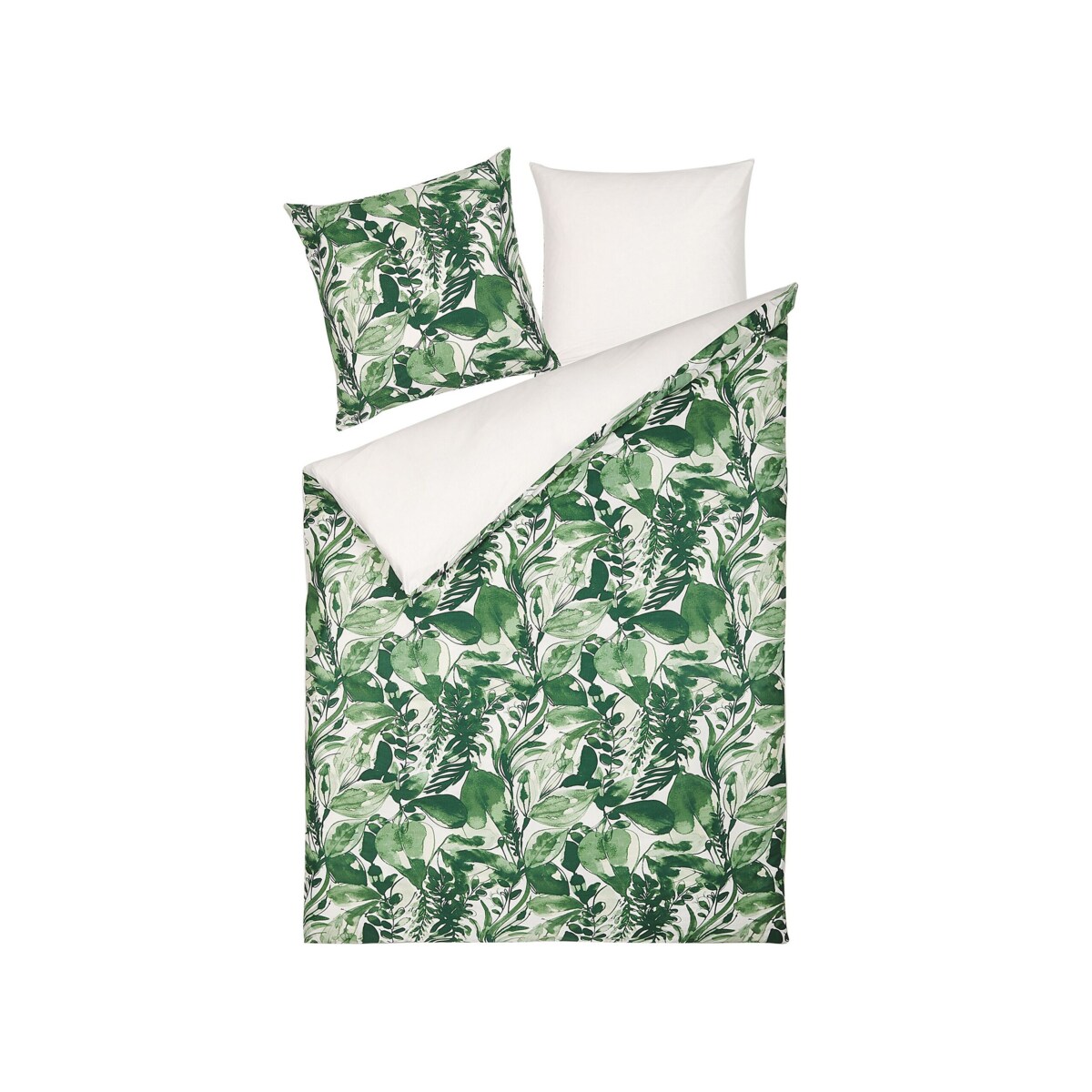 Komplet pościeli bawełnianej satynowej w liście 135 x 200 cm biało-zielony GREENWOOD