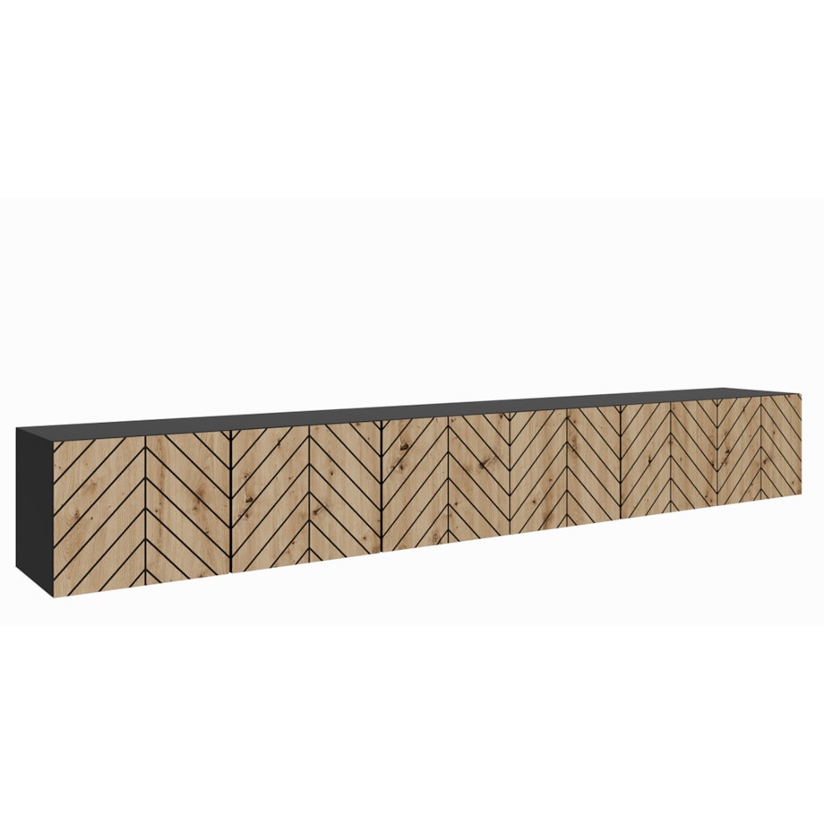 Szafka RTV IGO 300cm zamknięta pod telewizor, jodełka- artisan+czarny