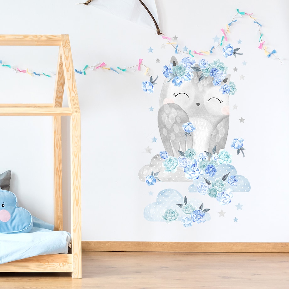 Naklejka na ścianę Sowa niebieska