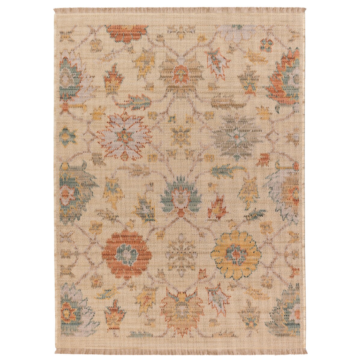 Dywan Wełniany Royal Wool 160x220 cm z frędzlami kwiaty beżowy