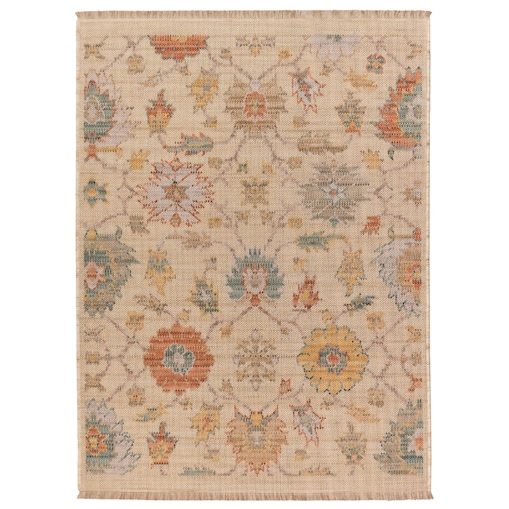Dywan Wełniany Royal Wool 160x220 cm z frędzlami kwiaty beżowy