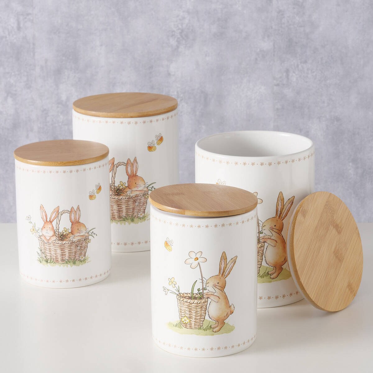 Pojemniki kuchenne ceramiczne CHARMY, wzór w zajączki, 2 sztuki