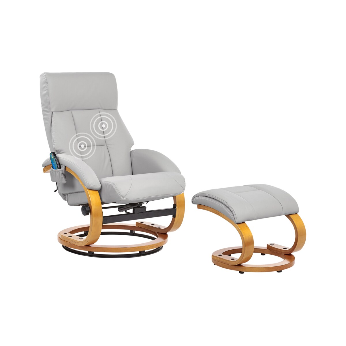 Fotel z masażem FORCE Z podnóżkiem Ekoskóra Jasnoszary