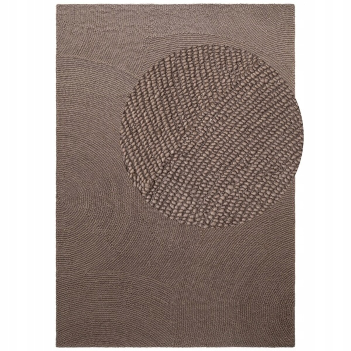 Dywan wełniany do salonu 160x230cm, brązowy wzór w półkola, efekt 3d