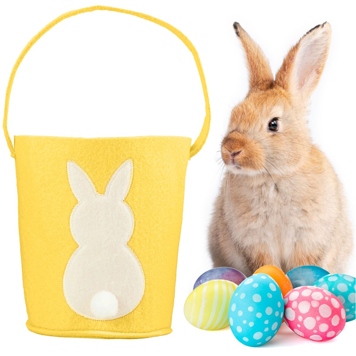 Koszyk Koszyczek Filcowy Wielkanocny Na Jajka Pisanki Dekoracja Ozdoba Z Zajączkiem Żółty