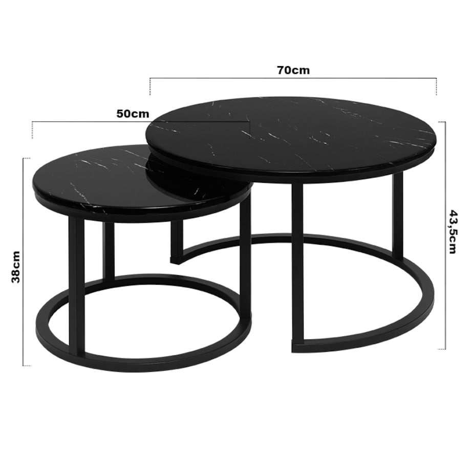 Stolik kawowy okrągły 2w1 biały marmur zestaw 2 stolików kawowych glamour