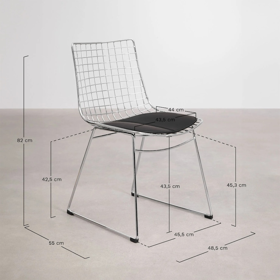 Krzesło metalowe, czarne z czarną poduszką Renee