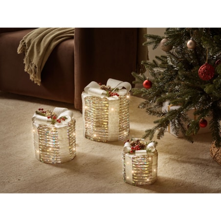 Zestaw 3 dekoracji LED Prezenty świąteczne białe JULSO