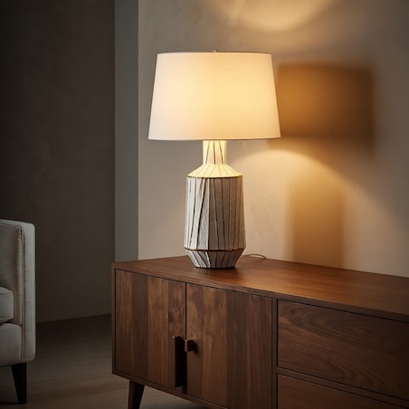 Lampa stołowa Tangeri, kolor biały i złoty, ceramika, żelazo i tkanina, 45 x 45 x 73 cm, 1 x E27, max. 40 W, do salonu i sypialni, Mauro Ferretti