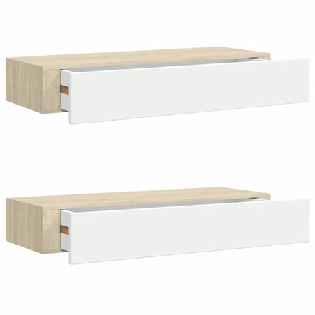 vidaXL Półki ścienne do szuflad 2 szt. Dąb i biel 60x23,5x10cm MDF