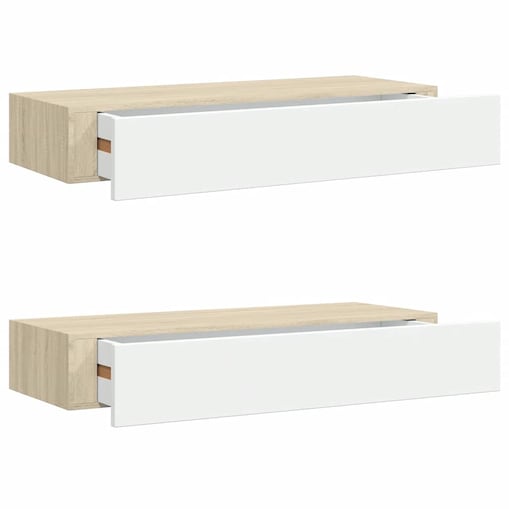 vidaXL Półki ścienne do szuflad 2 szt. Dąb i biel 60x23,5x10cm MDF