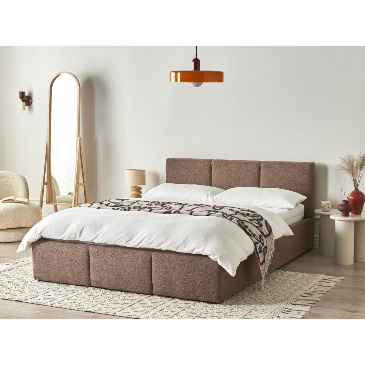 Łóżko z pojemnikiem Boucle BOUSSE 140 x 200 cm Beżowoszary