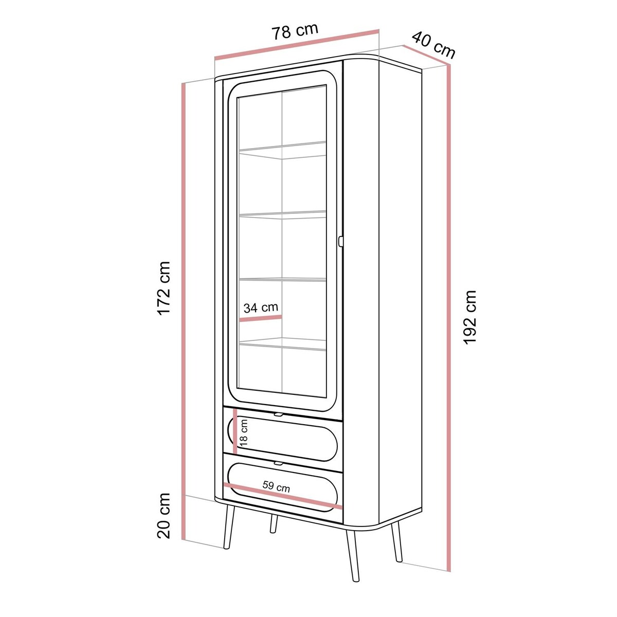 Przeszklona witryna SHADOW z półkami, czarna