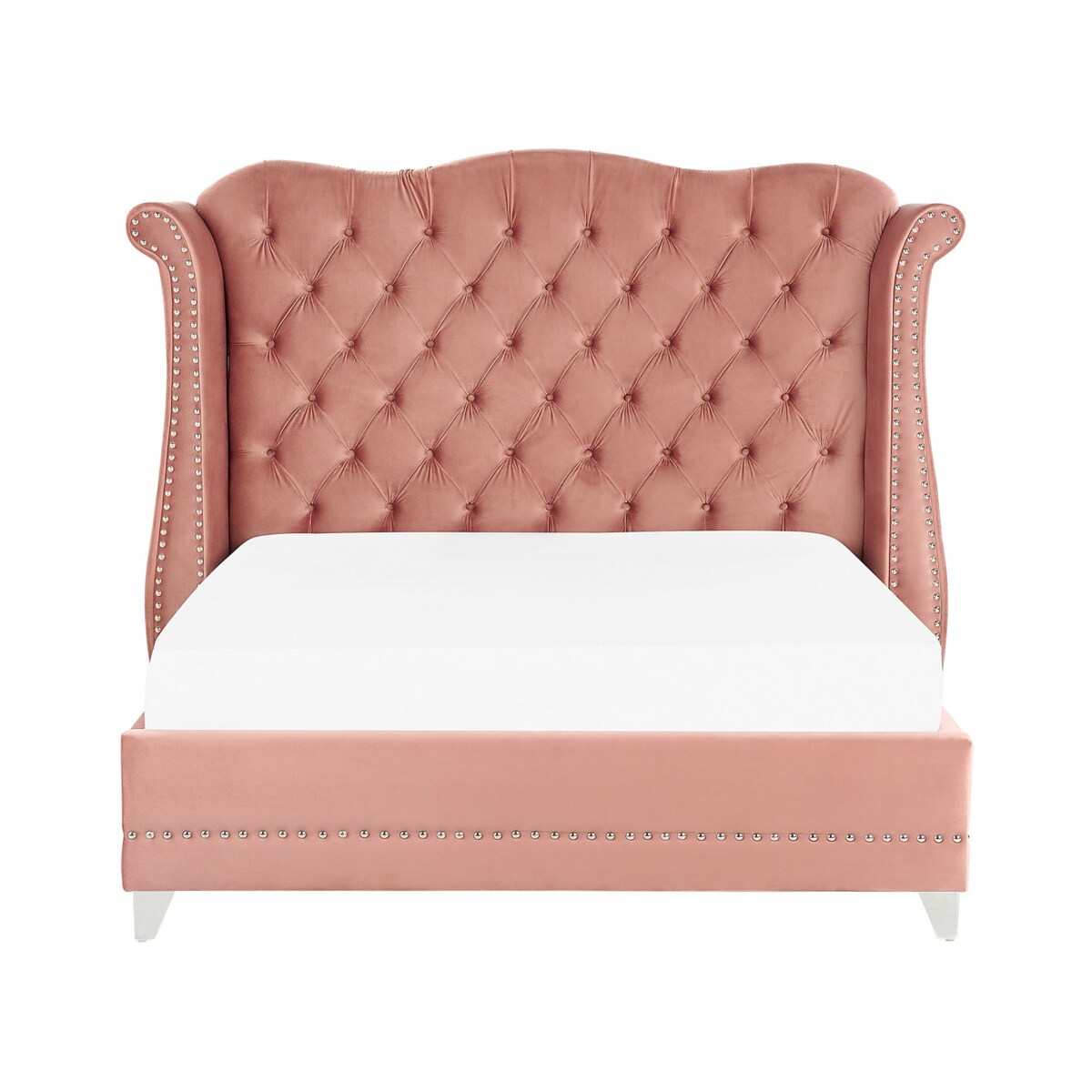 Łóżko welurowe 140 x 200 cm różowe AYETTE