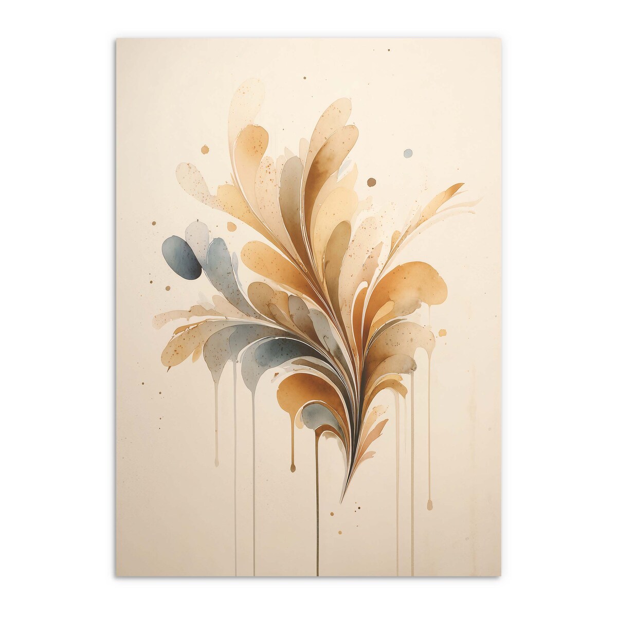 Plakat w złotej ramie do salonu sypialni Beżowy Obraz na ścianę Boho Liście