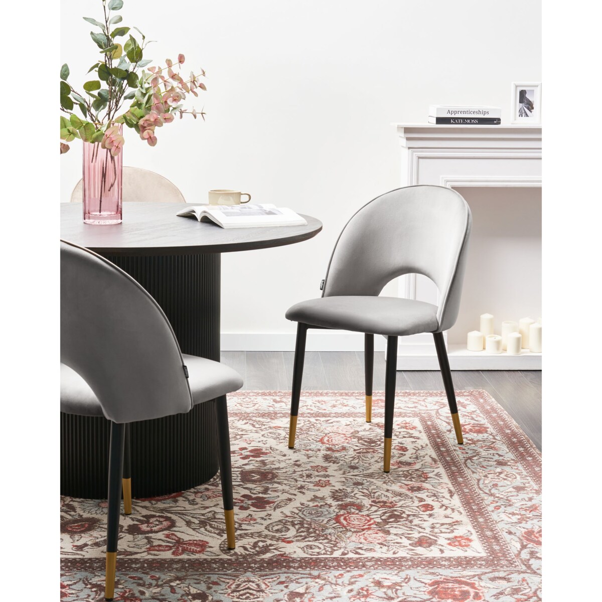 Zestaw 2 krzeseł do jadalni MAGALIA Welur Szary