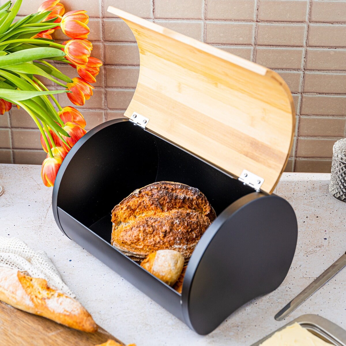 Chlebak stalowy 32cm pojemnik na chleb pieczywo KLAUSBERG