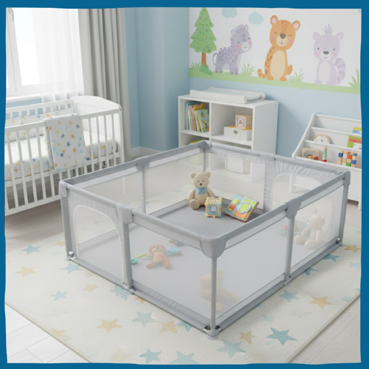 Kojec dla dziecka 150x180 cm suchy basen plac zabaw szary + piłki + torba