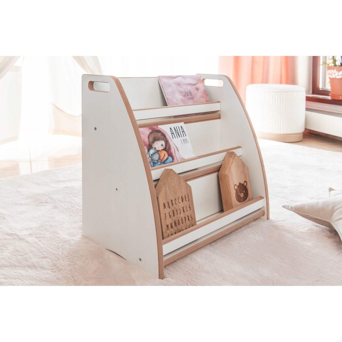 BIBLIOTECZKA MONTESSORI Regał organizer na książki dzieci S dziecięcego CE